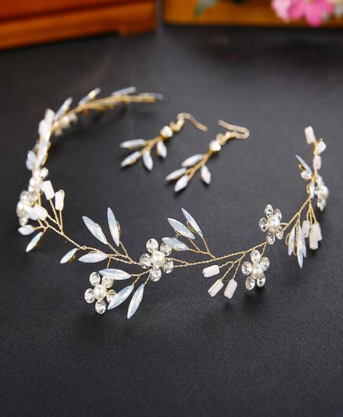 

opal crystal pearl headband and earrings set for bride headdress wedding jewelry pearl headpiece bridal crowns and tiaras ml928 mx4870423, White;golden