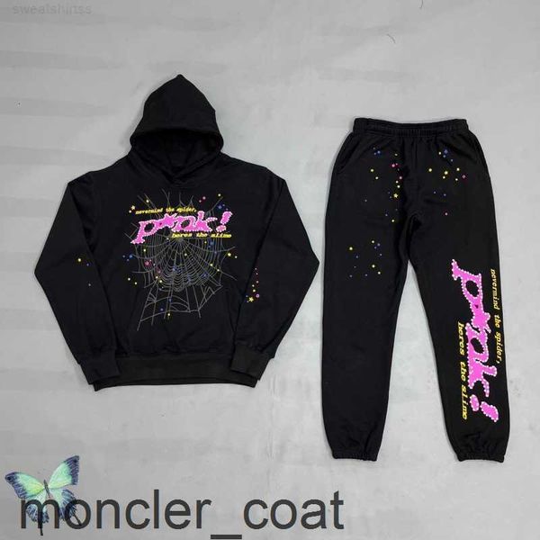

men's hoodies sweatshirts black sp5der tracksuit 555555 foam print pink drill diamonds spider hoodie sweatshirt set men women sp5der sw