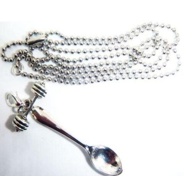 

vintage silver alice wonderland inspired mini tea spoon snuff barbell necklaces pendant for woman jewelry ball chain necklaces gif4223423