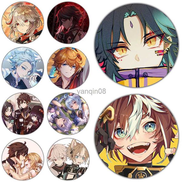 

pins brooches genshin impact character badges game figure pins for backpack zhongli xiao brooches cosplay pins fashion accessories for cloth, Gray