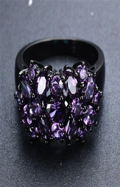 

small oval purple crystal zircon star flower rings for women men vintage black gold multicolor stone ring female wedding jewelry7128623, Silver