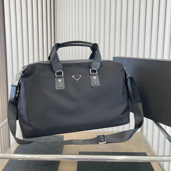 

man woman designer nylon duffle bag black fabric travel bags sporty handles luggage fashion weekend tote with shoulder strap