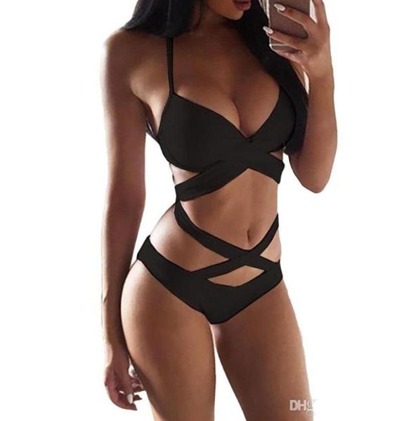 

new swimwear women one piece swimsuit bandage push up padded monokini bathing suits solid bikini high waist swimwear204r1854272