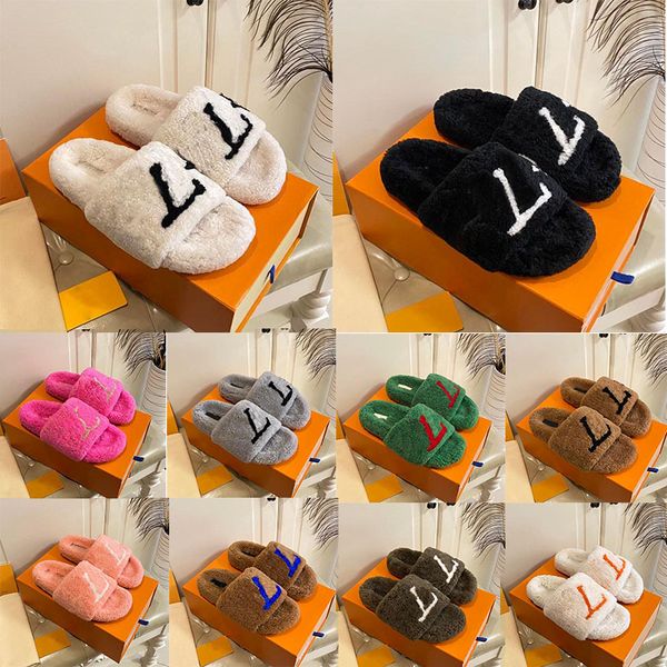 

luxury slide designer womens fluffy slipper spring winter autumn warm comfort slippers casual shoes white black famous platform scuffs sanda