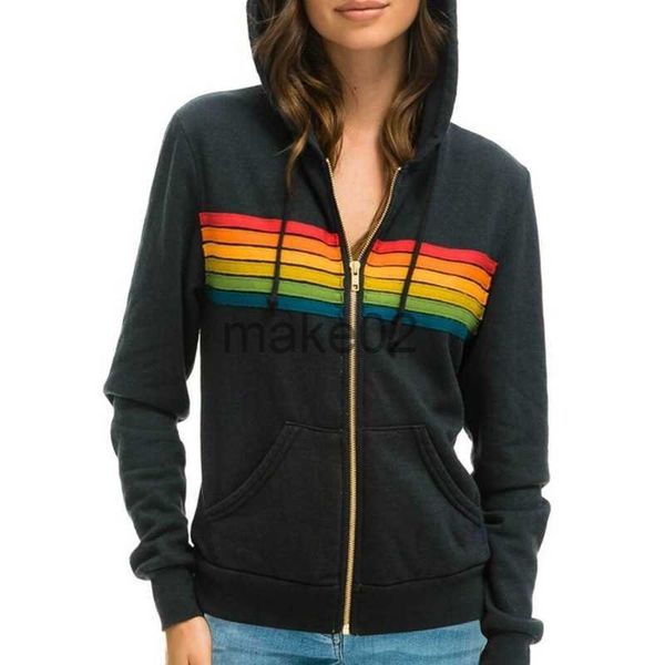 

women's hoodies sweatshirts donsignet women hoodies coat 2021 new casual rainbow hooded sweatshirts fashion zipup striped cardigan men, Black
