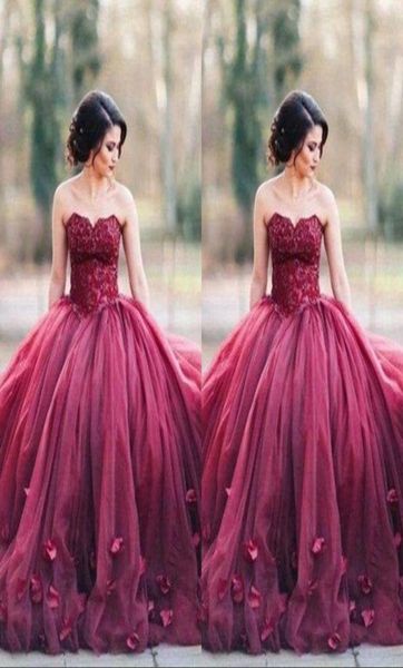 

burgundy strapless ball gown princess quinceanera prom dresses lace bodice basque waist backless long evening gowns custom6502394, Blue;red