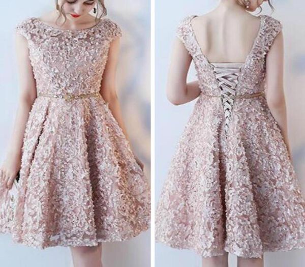 

lace jewel kneelength satin cocktail dresses laceup back simple design cap sleeves new arrival dresses party evening2905005, Black