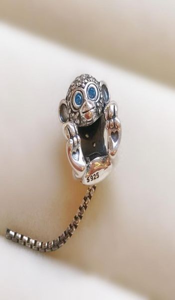 

2019 new 925 sterling silver sparkling monkey charm bead with cz fits european style jewelry bracelets necklace2522801, Black