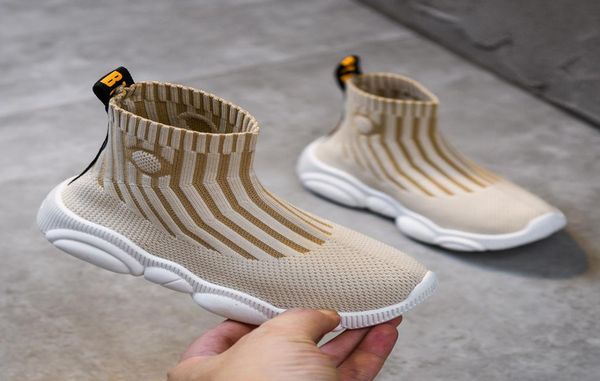 

2019 girls boys boots high mesh sock sneakers casual fashion trainers sports shoes children school slipon brand flats shoes y3178005, Black;grey