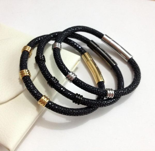 

real stingray leather designer jewelry mens bracelets with rose gold stainless steel round buckle for gift watch8087952, Golden;silver