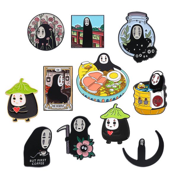 

no face man enamel pins custom fun creative coffee first death brooches lapel badges cartoon movie jewelry gift for kids friends