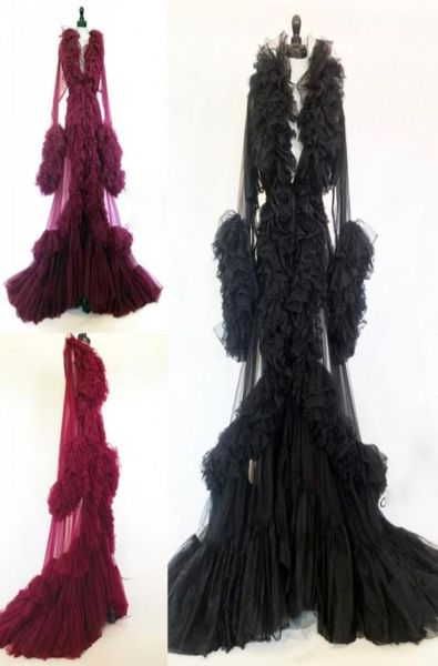 

burgundy night robe bathrobe tulle ruffles wedding bride bridesmaid robes dressing gown for women pajamas sleepwear pyjamas94551279419401, White