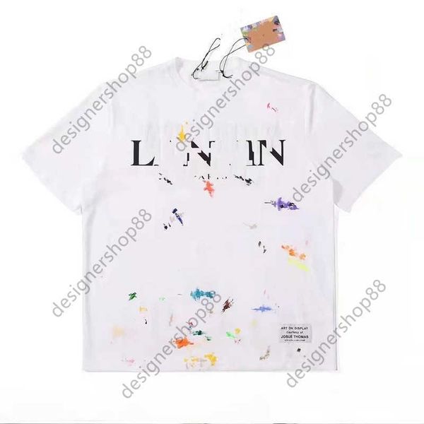 

european version trendy brand gd&linvin t-shirt co branded with the same splashed ink letter handpaintedg raffitip rints shorts sleevedt pur, White;black