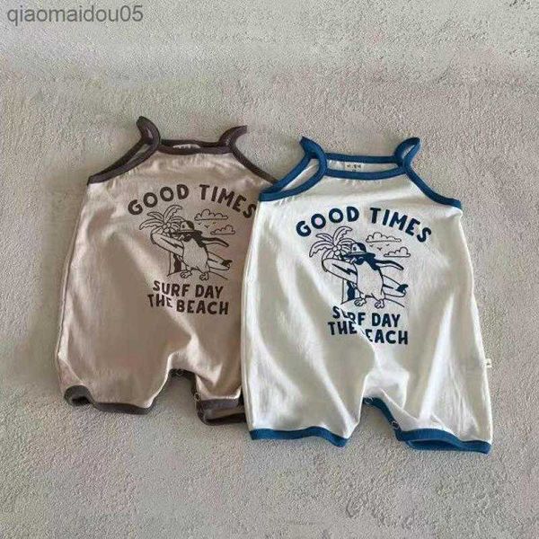 

summer new baby sleeveless sling romper cute cartoon print jumpsuit for infant boy girl cotton vest onesie clothes 0-24m l230712, Blue