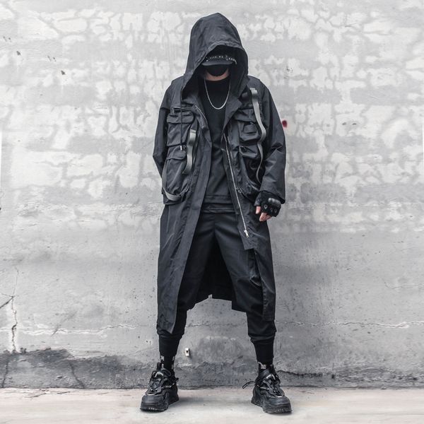 

men's trench coats autumn fashion thin cape dark black personalized brand long hooded loose waterproof over knee coat 230804, Tan;black