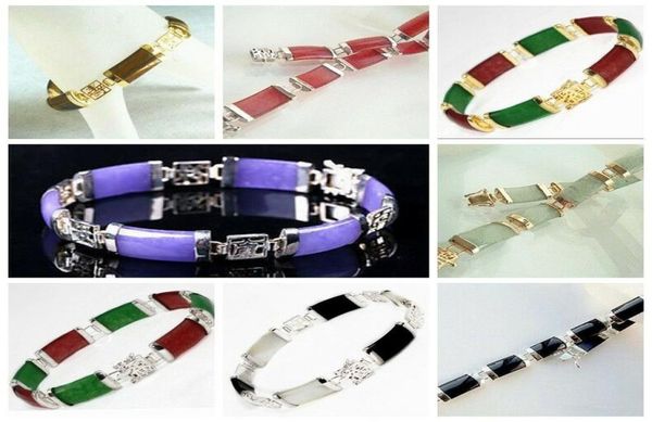 

natural jade agate turquoise gemstone lucky link bracelet silvergold plated6779387, Black
