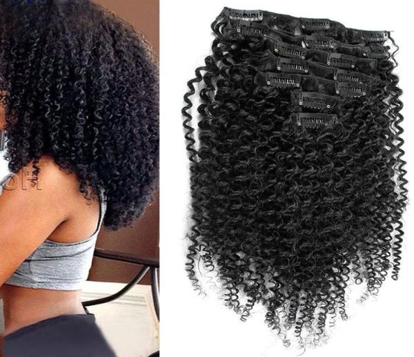 

kinky curly clip ins 100g 120g 7pcs clip in human hair extensions natural color human hair clip in extensions7924990, Black;brown