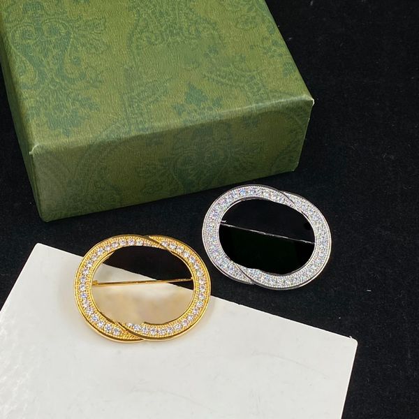 

shiny round brooch women 18k gold plated skeleton diamond edge 925 silver rhinestone simple trendy pin accessories ladies gift, Gray