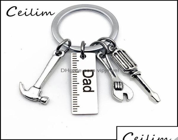 

key rings jewelry personalized diy stainless steel keychain engraved dad papa grandpa hammer screwdriver wrench tool bdehome otm9c6106934, Slivery;golden