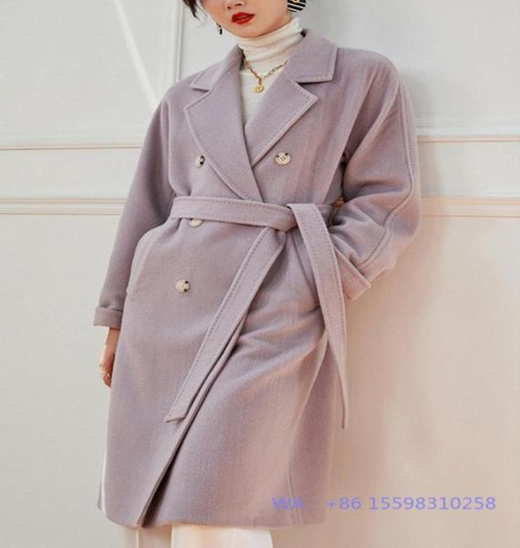 

2022 new arrival 181801 style womens cashmere wool coat long with belt95820424760959, Black