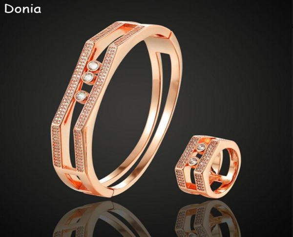 

donia jewelry luxury bangle european and american fashion three active diamond copper microinlaid zircon bracelet ring set lady d1547928, Black