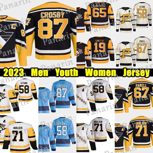 

#87 sidney crosby reverse retro hockey jersey #65 erik karlsson #58 kris letang reilly smith evgeni malkin jeff carter bryan rust tristan ja, Black;red