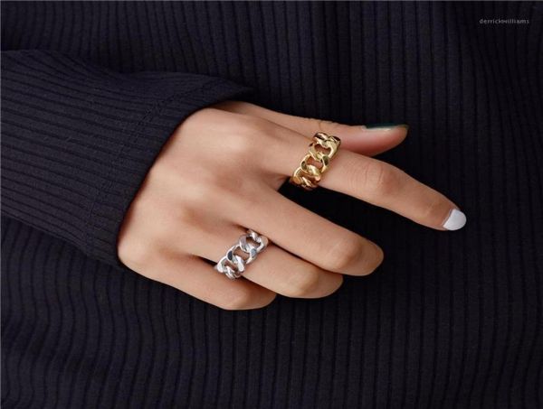 

cluster rings punk gold silver color chunky chain link ed geometric for women vintage open adjustable midi ring17178162, Golden;silver