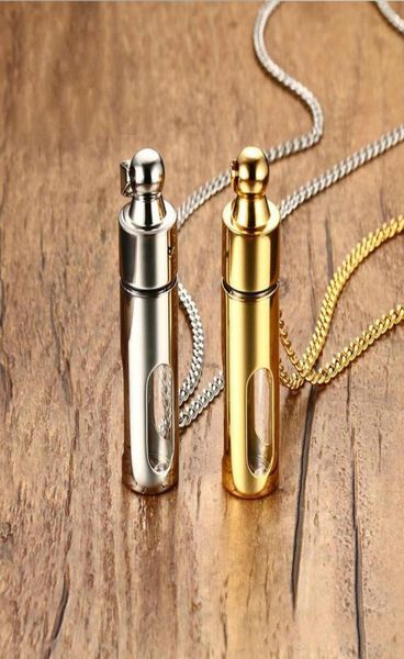 

men necklaces stainless steel glass cylinder aromatherapy essential oil perfume pendant necklace cremation urn jewelry pn7209955639, Silver