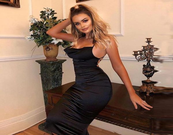 

neon satin lace up summer women bodycon long midi dress sleeveless backless elegant party outfits club clothes vestido lyq4217209792, Black;gray