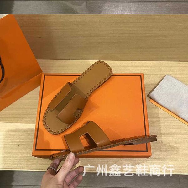 

designer beach slipper oran sandals slides sewing style h mop women's 2023 summer new outerwear flat bottomed flip flop square head hee