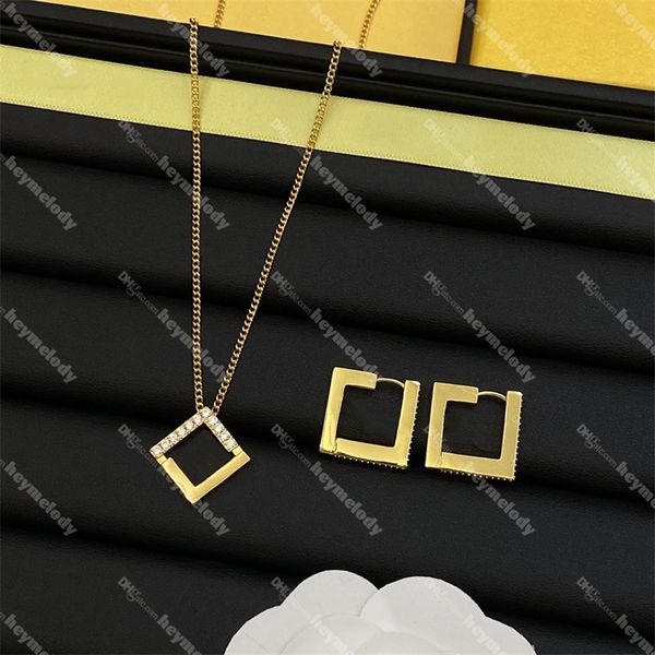 

half diamond necklace earrings jewelry sets double letter square crystal necklace earrings birthday gift, Black