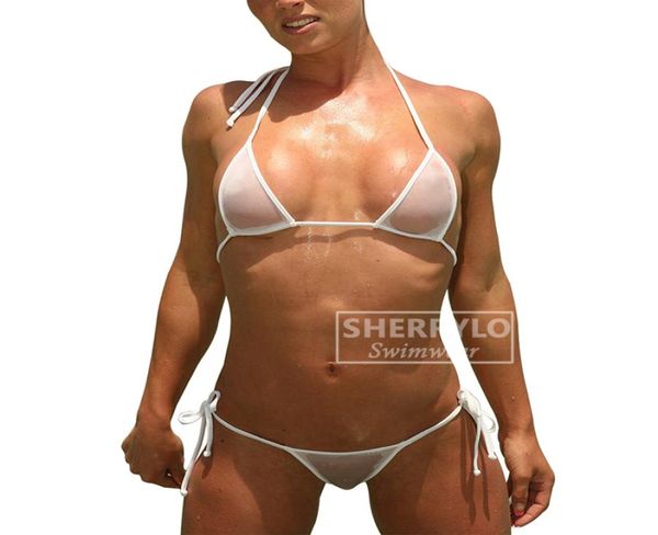 

sheer bikini swimwear for women side tie string mesh mini micro thong bikinis see thru extreme transparent microbikini 10047920014, White;black