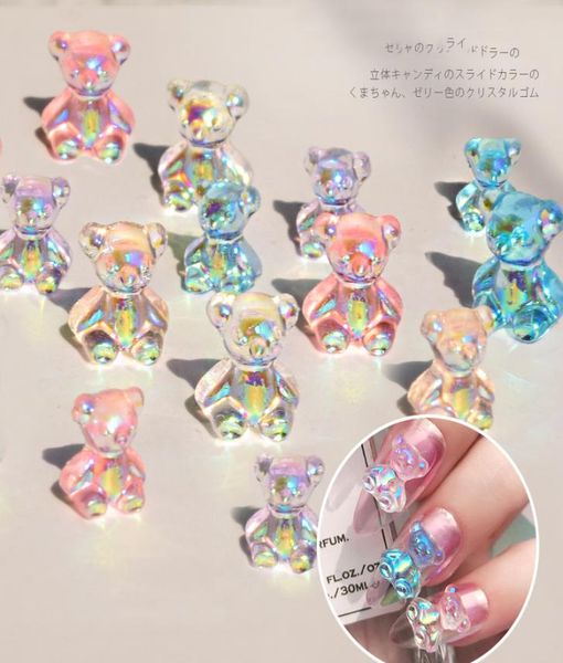 

6pcslot 3d cute bear resin nail art decorations aurora rhinestone for nails glitter jelly ornaments diy uv gel manicure accessori9107187, Silver;gold