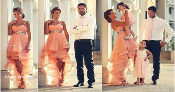 

2019 high low prom dress peach color spaghetti strap organza beaded special occasion dress evening party gown plus size vestidos d1001916, Black