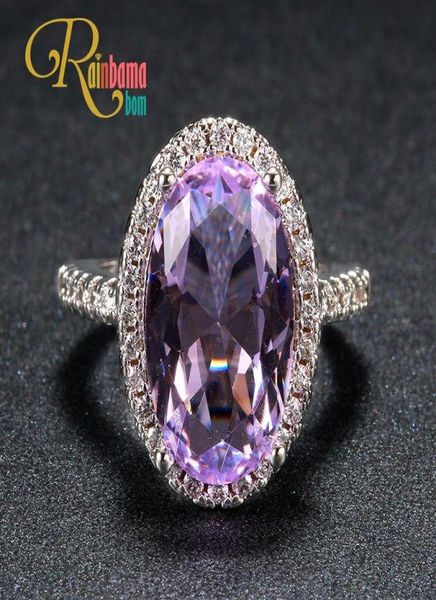 

cluster rings rainbamabom luxury 925 solid sterling silver oval amethyst gemstone birthstone wedding engagement ring fine jewelry 6160780, Golden;silver