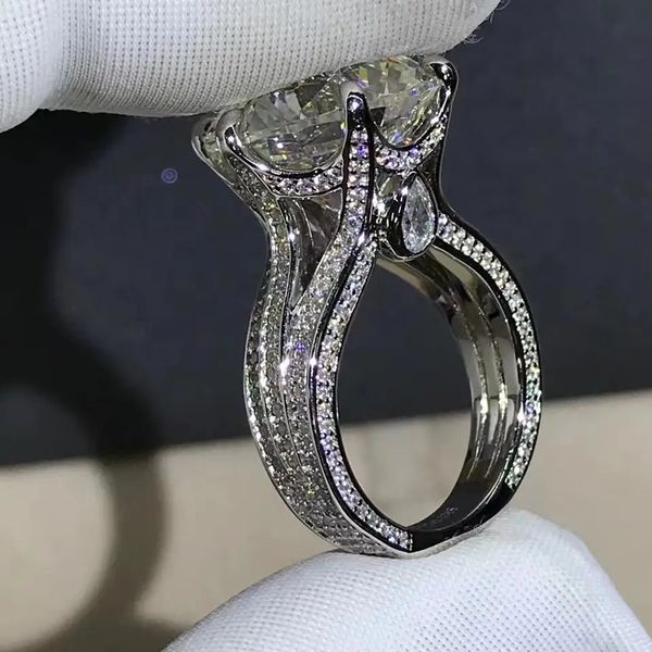 

10ct choucong brand wedding rings luxury jewelry real 100% 925 sterling silver round cut moissanite diamond zircon party eternity women brid, Slivery;golden