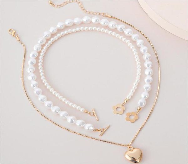 

pendant necklaces elegant heart neckalce jewelry for women multilayer gold color chain statememt simulated pearl choker necklace1183800, Silver