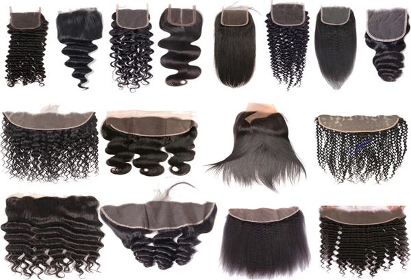 

9a brazilian virgin human hair extensions straight body wave deep water wave kinky curly lace frontal closure ear to ear frontal c1854469, Black;brown