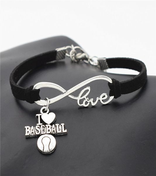 

whole new sport punk antique silver i love baseball soccer basketball volleyball football charm pendant infinity love leather1597274, Golden;silver