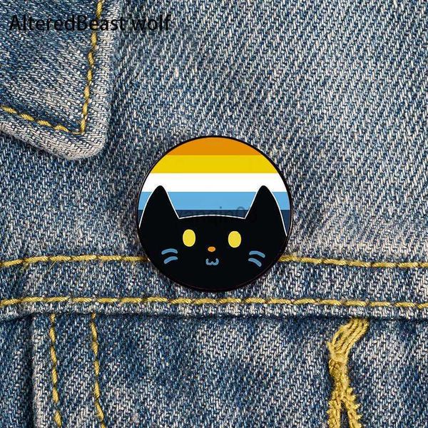 

pins brooches aroace pride cat pin custom cute brooches shirt lapel teacher tote bag backpacks badge cartoon gift brooches pins for women hk, Gray