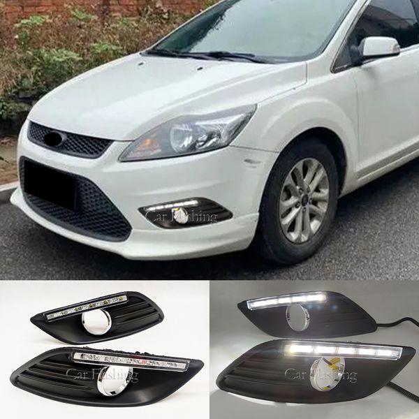 

2pcs led daytime running lights for ford focus 2 sedan mk2 2009 - 2014 auto dimming function drl fog light fog lamp cover