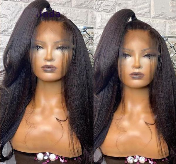

yaki front lace wig 38 inch deep part long kinky straight wig natural black cosplay wigs middle wigs for black women 180density9910368, Black;brown