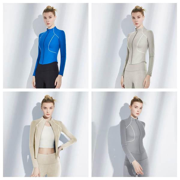 

long sleeved tight yoga suit women's running sports zipper jacket elastic training fitness suit quick drying, White;red