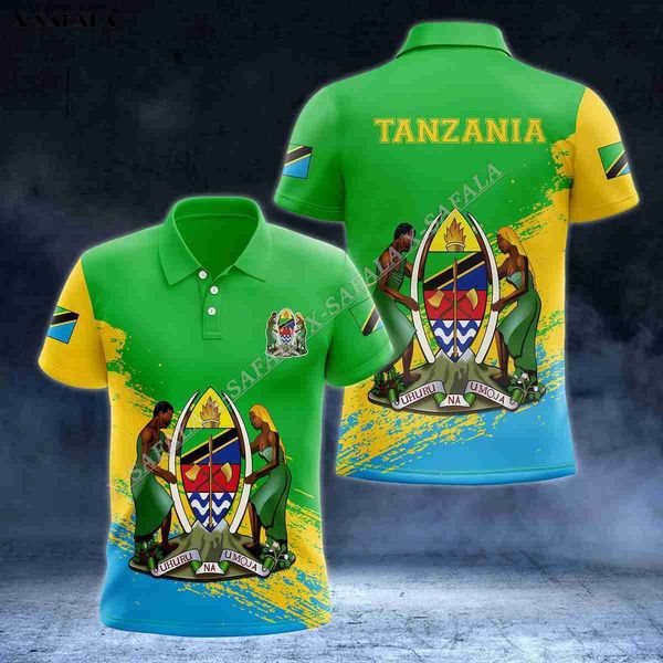 

africa flag tanzania new version 3d printed men polo shirt collar short sleeve street wear casual high-class material tee, White;black
