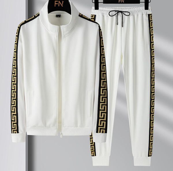 

luxurious mens webbing panelled tracksuits sweatshirts suits zip jacket sportswear designer womens track sweat suit coats man pants jogging, Gray