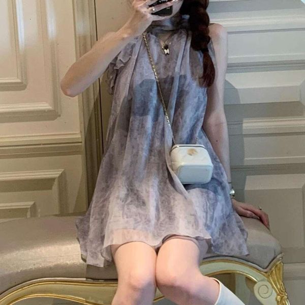 

yly ink painting fairy print national style dress goddess fan gentle sleeveless hanging, Black;gray