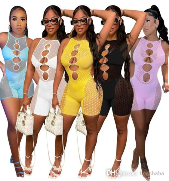 

allure women jumpsuits designer clothing 2022 summer one piece bodysuit new mesh milk silk rompers2022988, Black;white