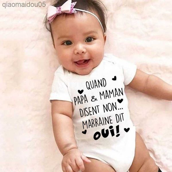 

funny newborn bodysuits quand papa maman disent non marraine dit oui summer body baby romper onesies toddler boys girls clothes l230712, Blue