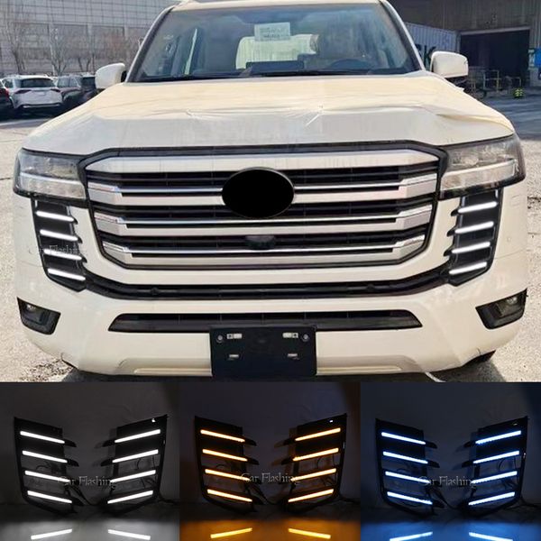 

2pcs for toyota land cruiser 300 lc300 2022 2023 led daytime running light with yellow turn signal light bumper drl fog lamp