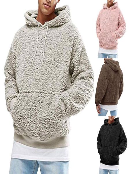 

men039s hoodies fuzzy sherpa pullover hoodie sweatshirt solid color casual basic cool casual fall spring clothing apparel sweat4677970, Black